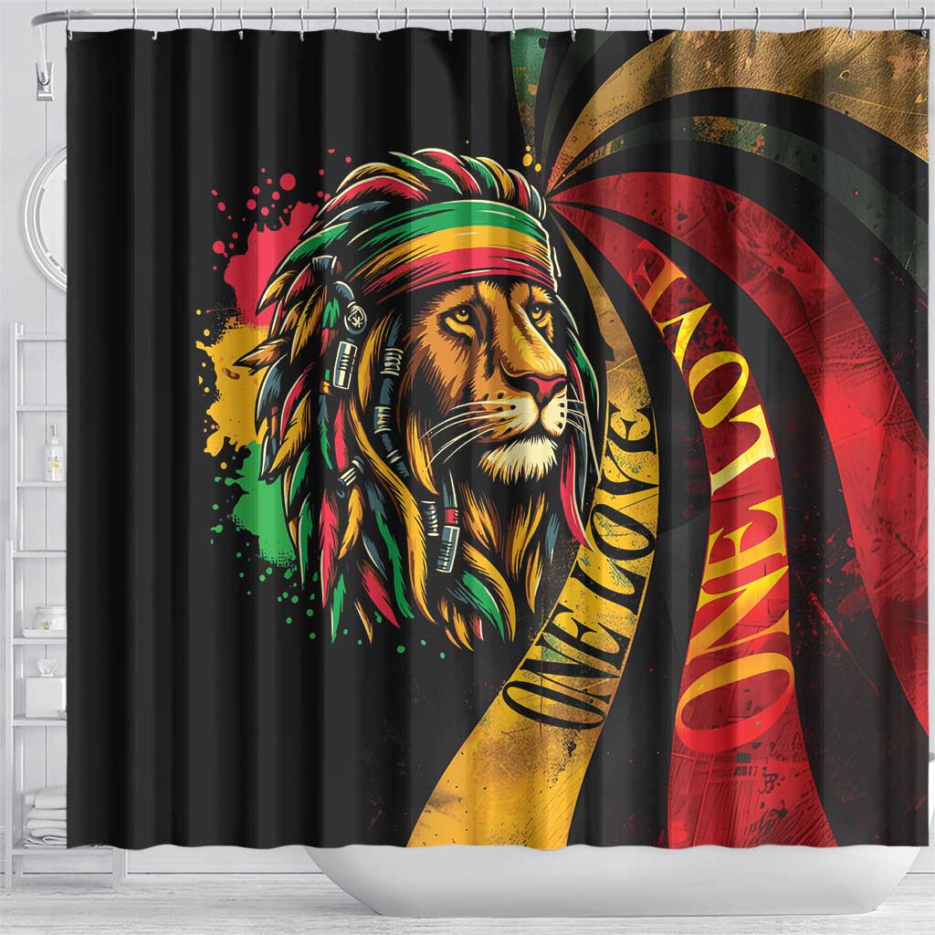 Black Jamaican Shower Curtain Rastafarian Lion One Love
