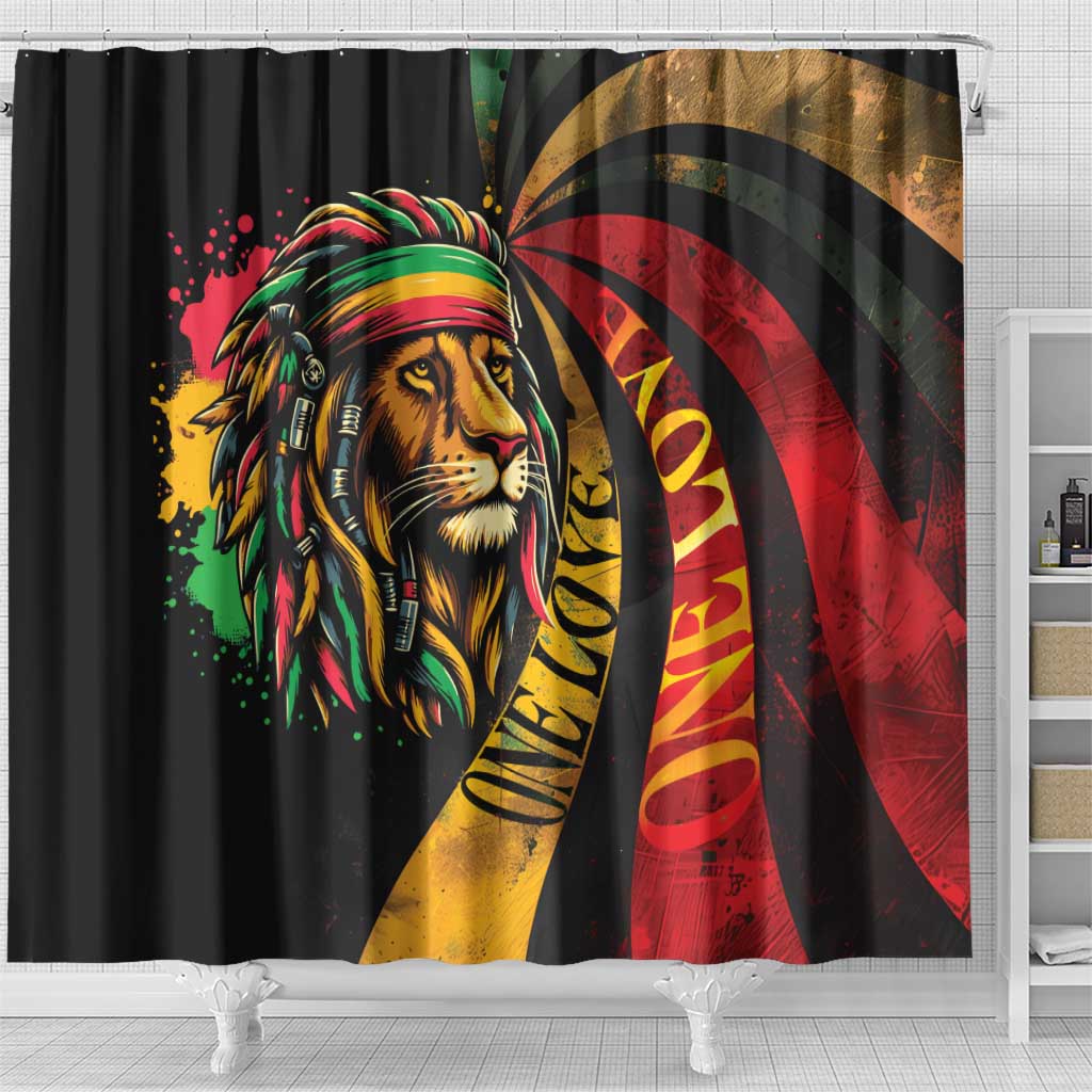 Black Jamaican Shower Curtain Rastafarian Lion One Love