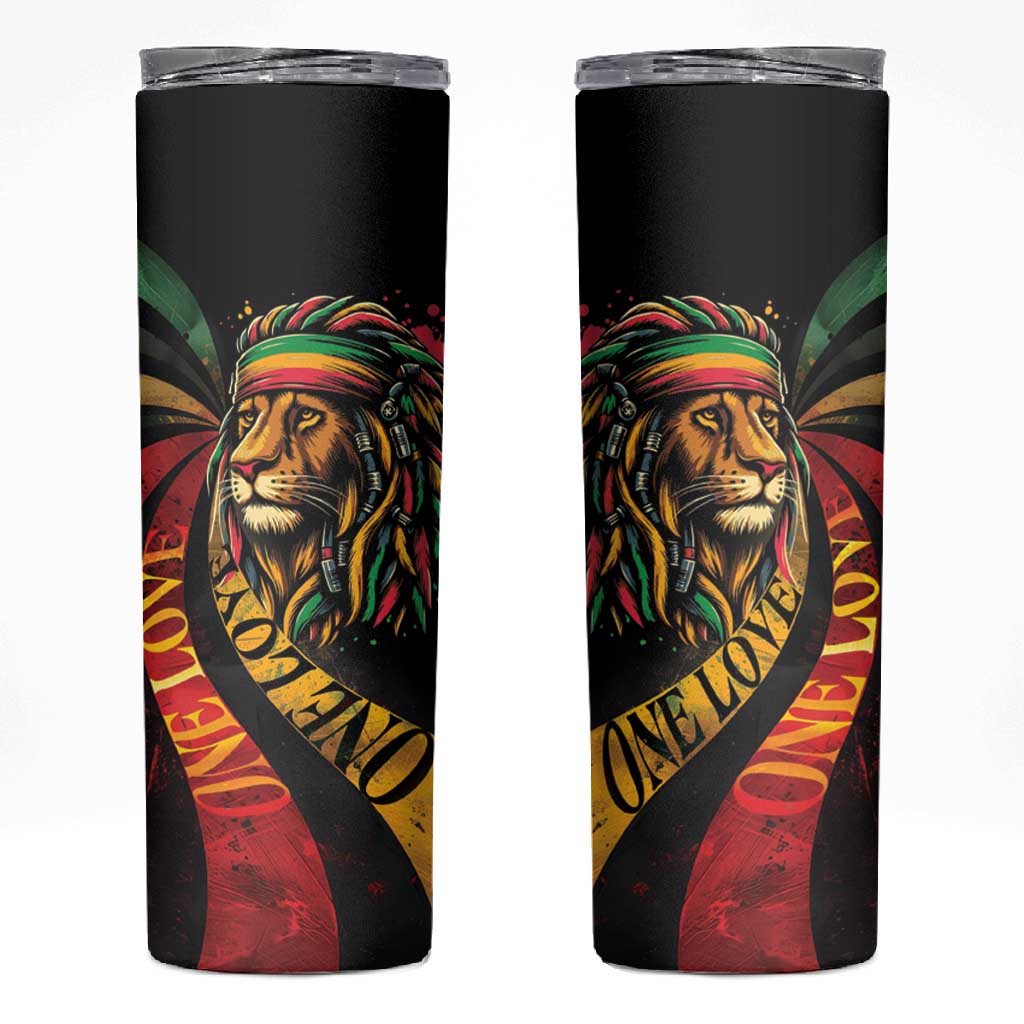 Black Jamaican Skinny Tumbler Rastafarian Lion One Love