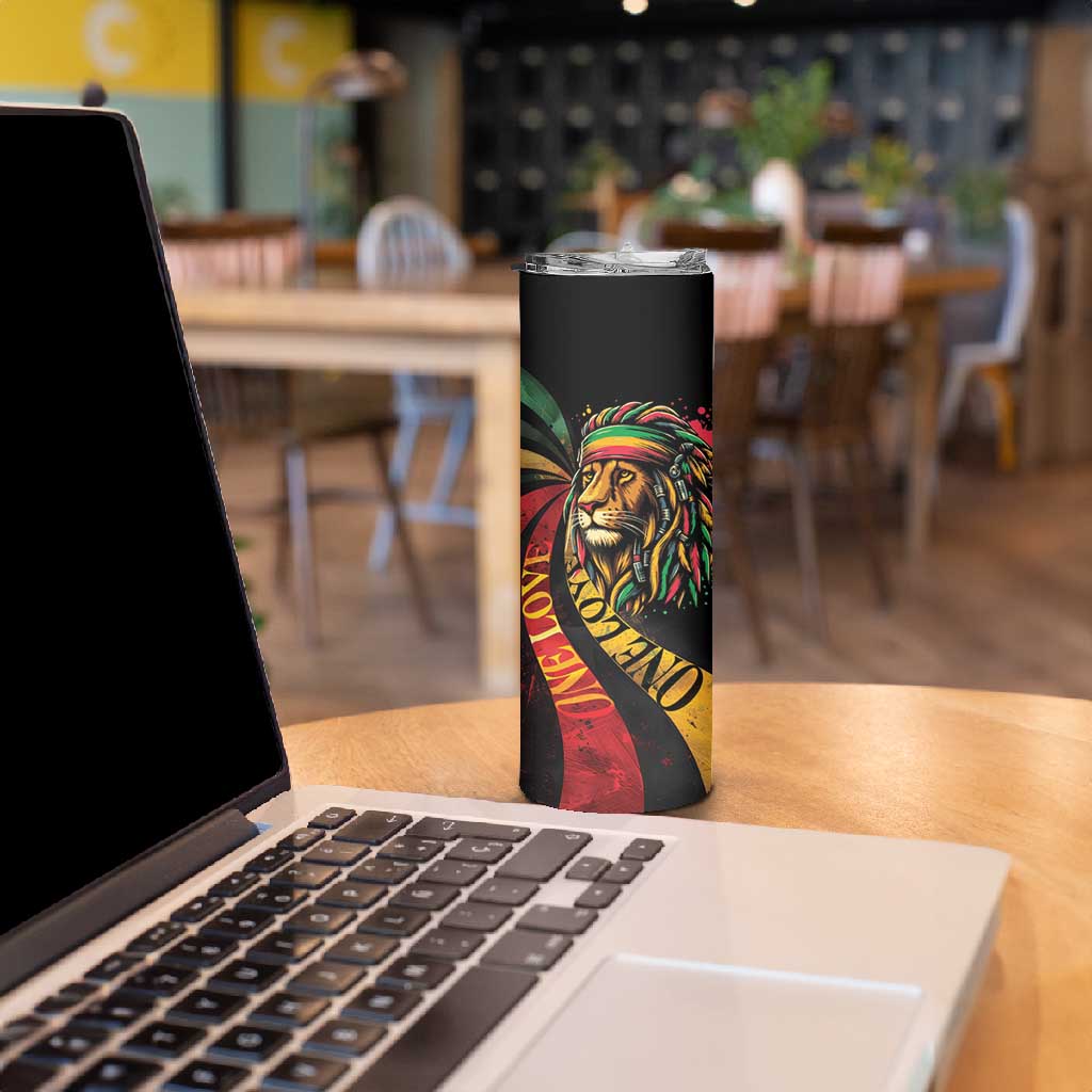 Black Jamaican Skinny Tumbler Rastafarian Lion One Love
