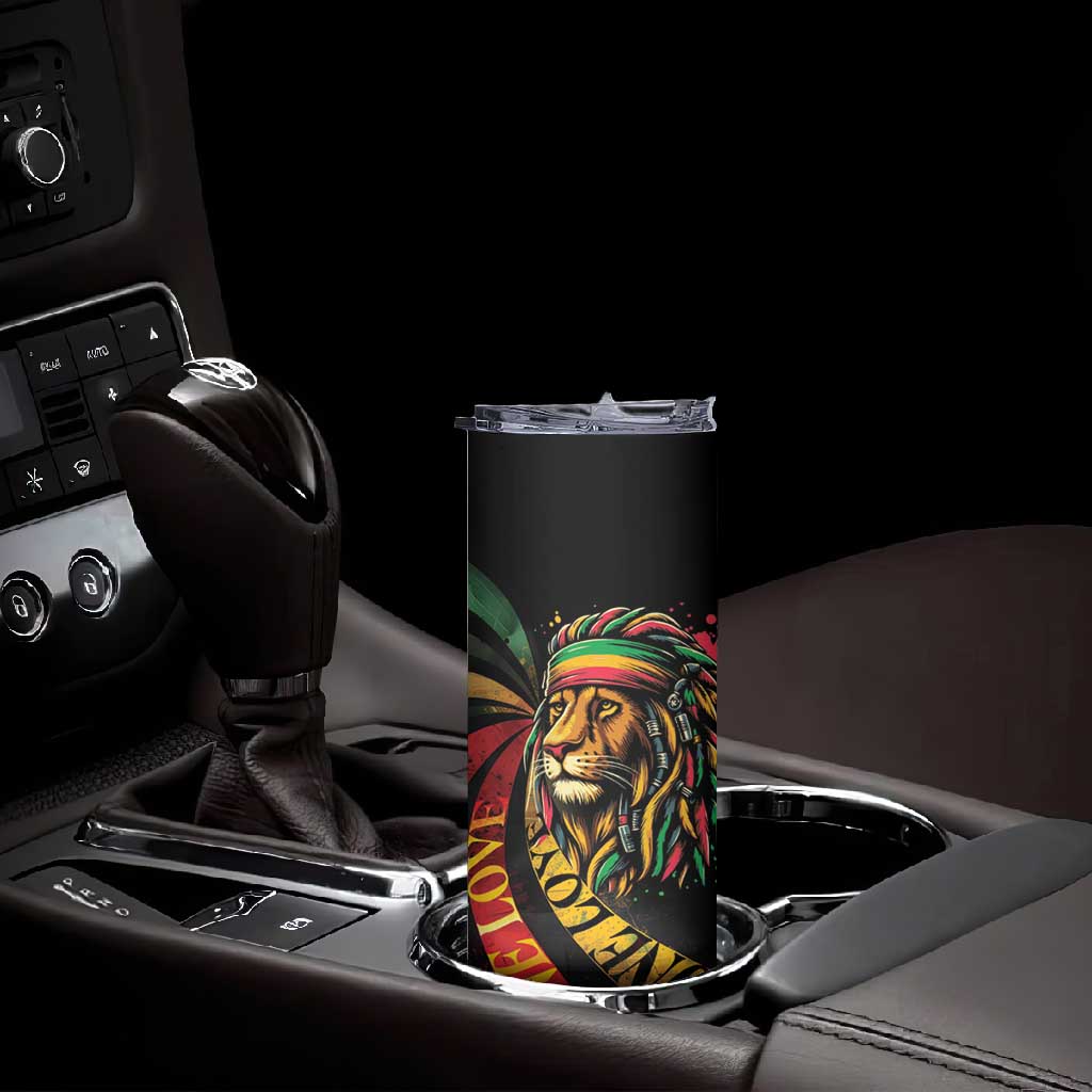 Black Jamaican Skinny Tumbler Rastafarian Lion One Love
