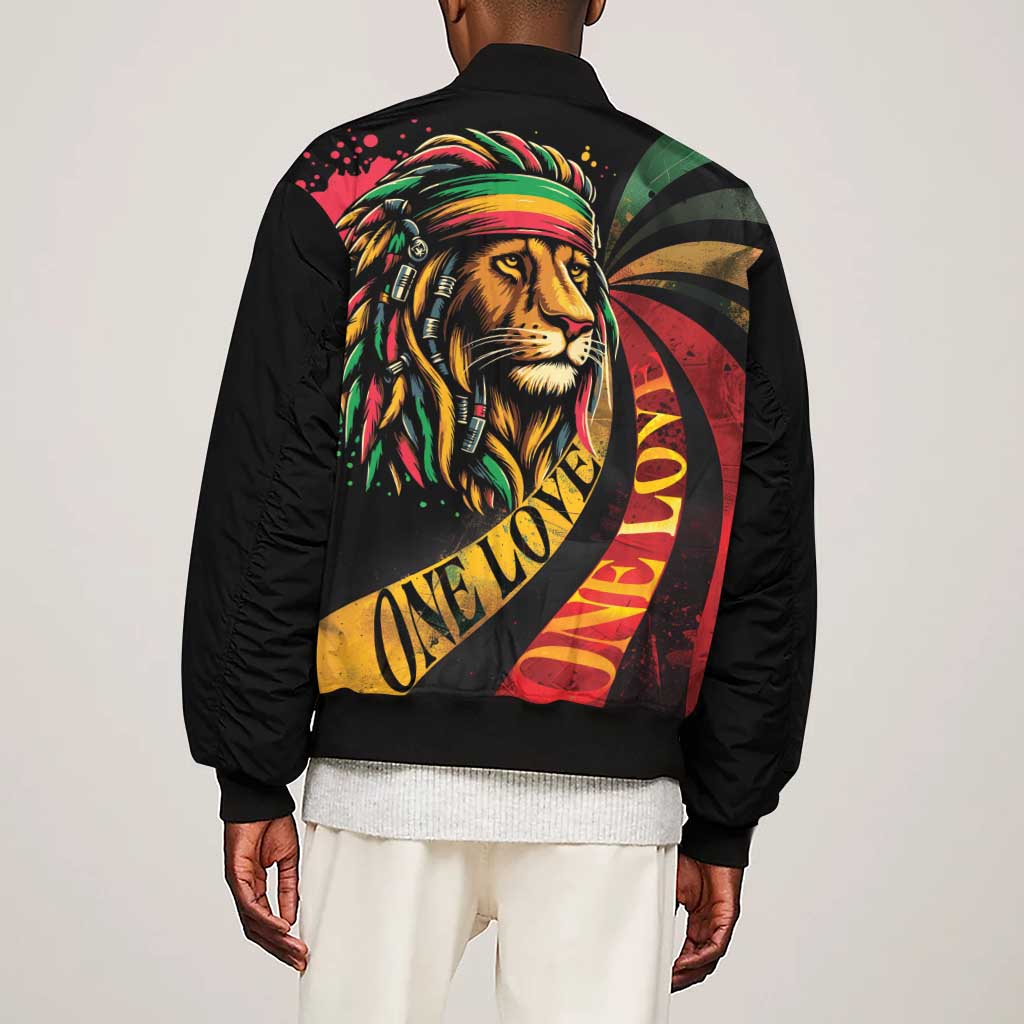 Black Jamaican Sleeve Zip Bomber Jacket Rastafarian Lion One Love LT9