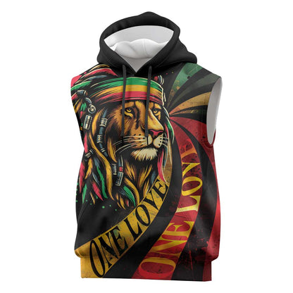 Black Jamaican Sleeveless Hoodie Rastafarian Lion One Love - African Pride