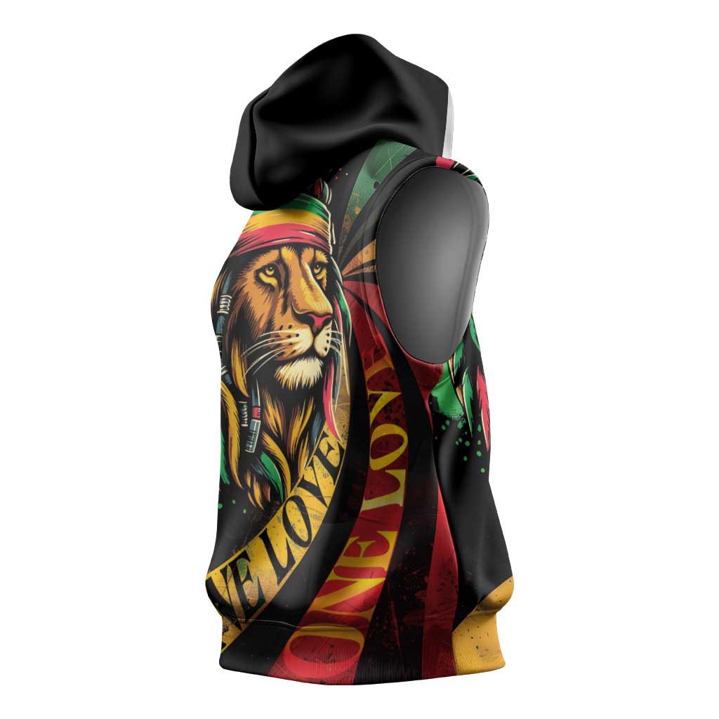 Black Jamaican Sleeveless Hoodie Rastafarian Lion One Love - African Pride