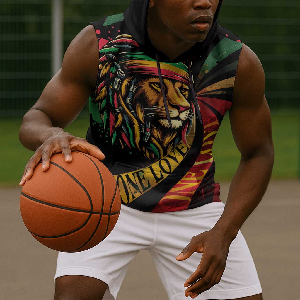 Black Jamaican Sleeveless Hoodie Rastafarian Lion One Love - African Pride