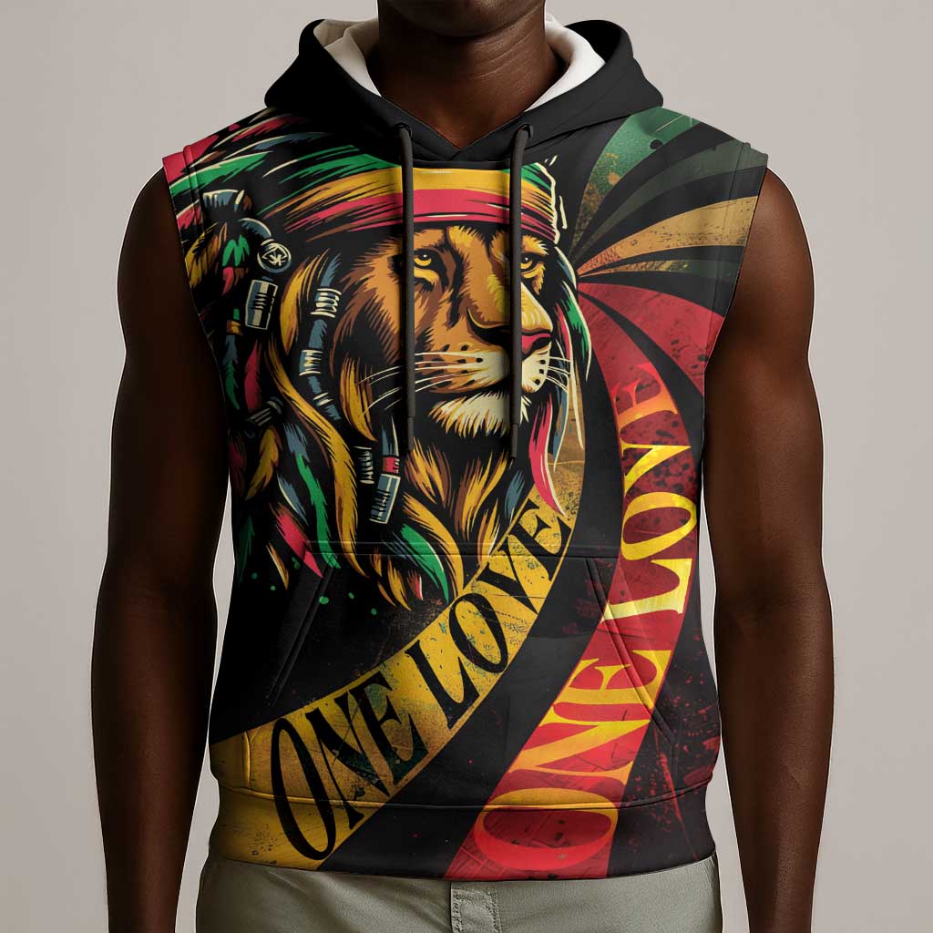 Black Jamaican Sleeveless Hoodie Rastafarian Lion One Love - African Pride