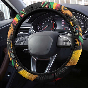 Black Jamaican Steering Wheel Cover Rastafarian Lion One Love
