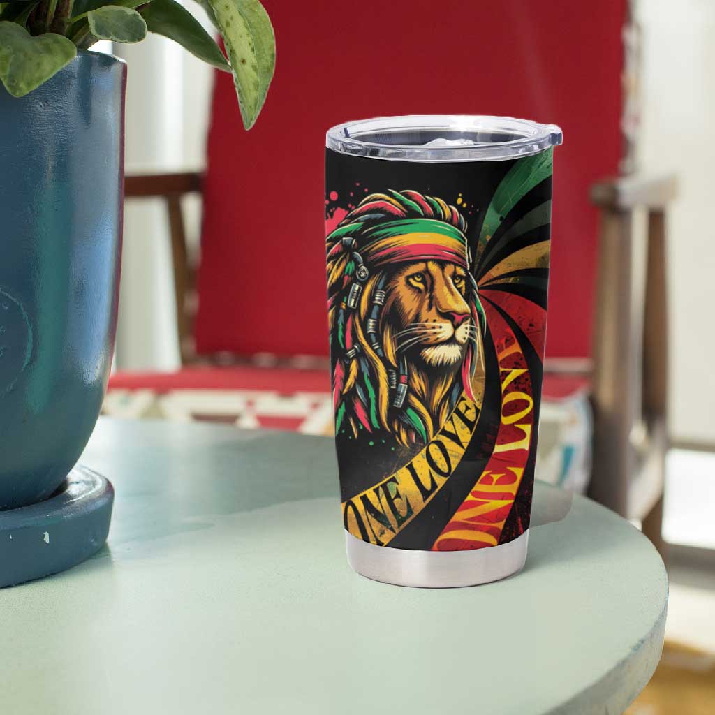 Black Jamaican Tumbler Cup Rastafarian Lion One Love