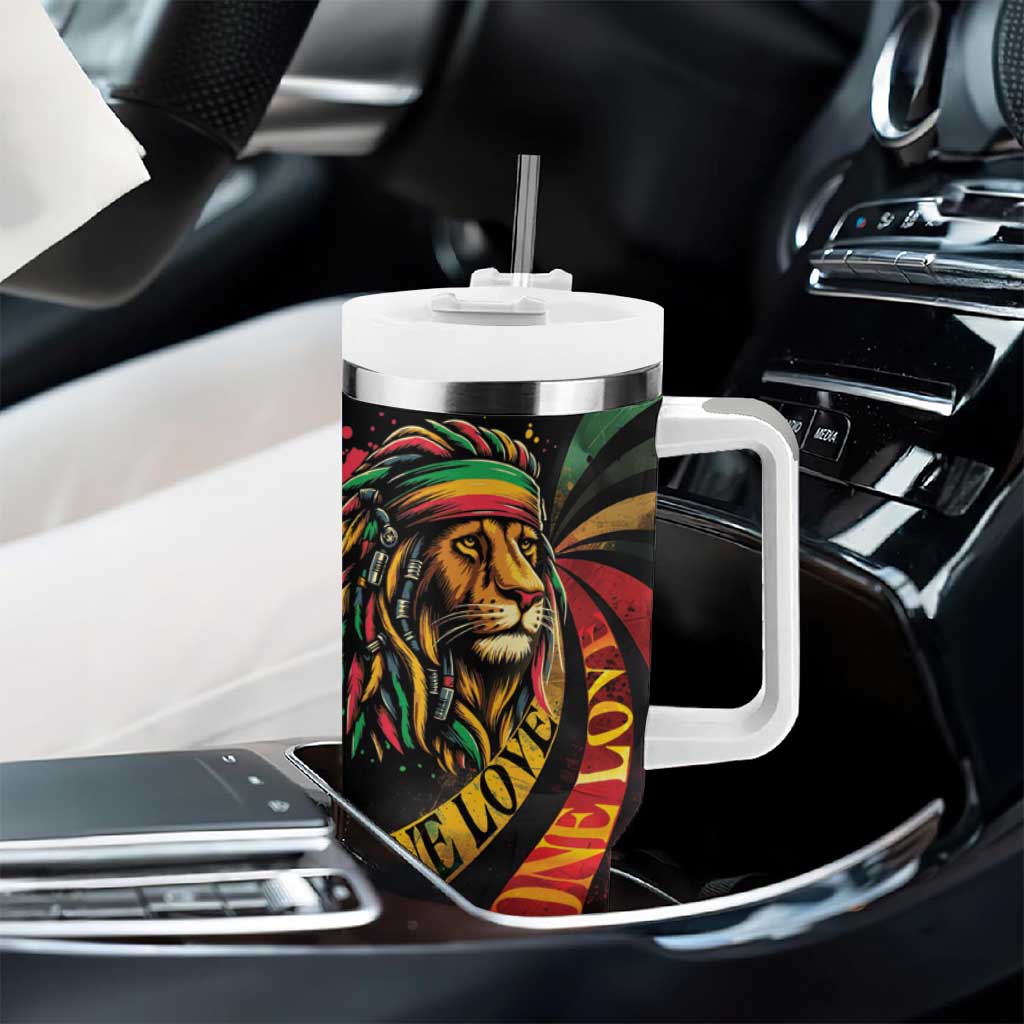 Black Jamaican Tumbler With Handle Rastafarian Lion One Love