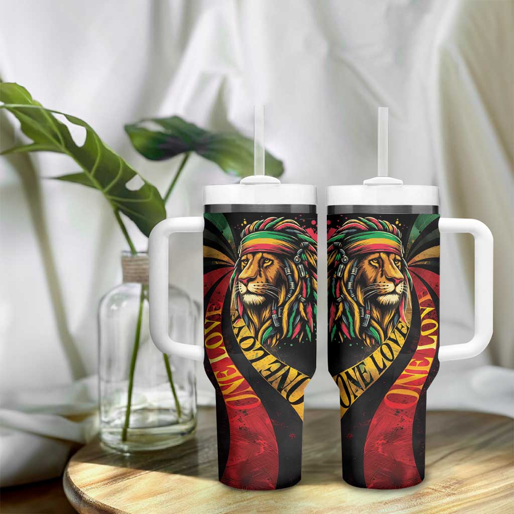 Black Jamaican Tumbler With Handle Rastafarian Lion One Love