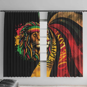Black Jamaican Window Curtain Rastafarian Lion One Love