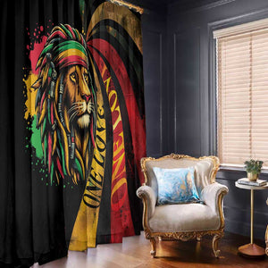 Black Jamaican Window Curtain Rastafarian Lion One Love