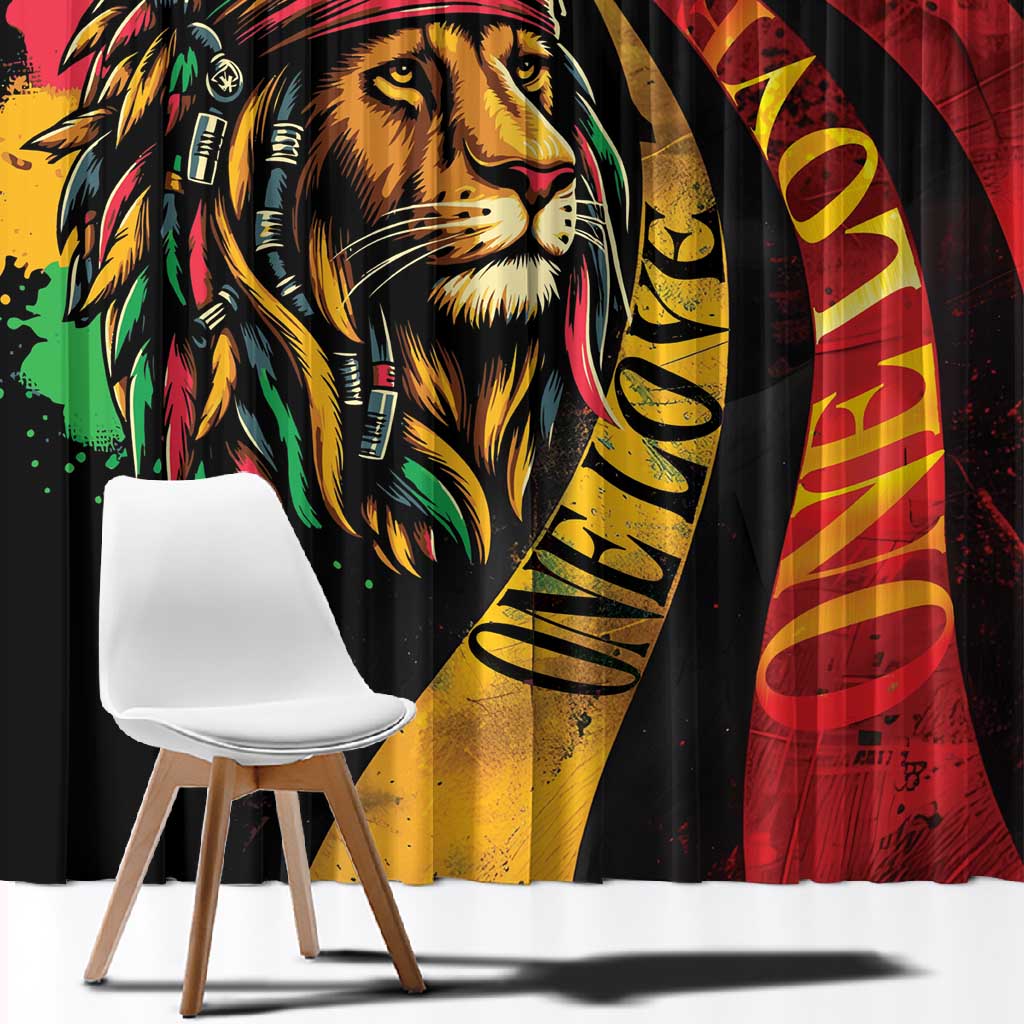Black Jamaican Window Curtain Rastafarian Lion One Love
