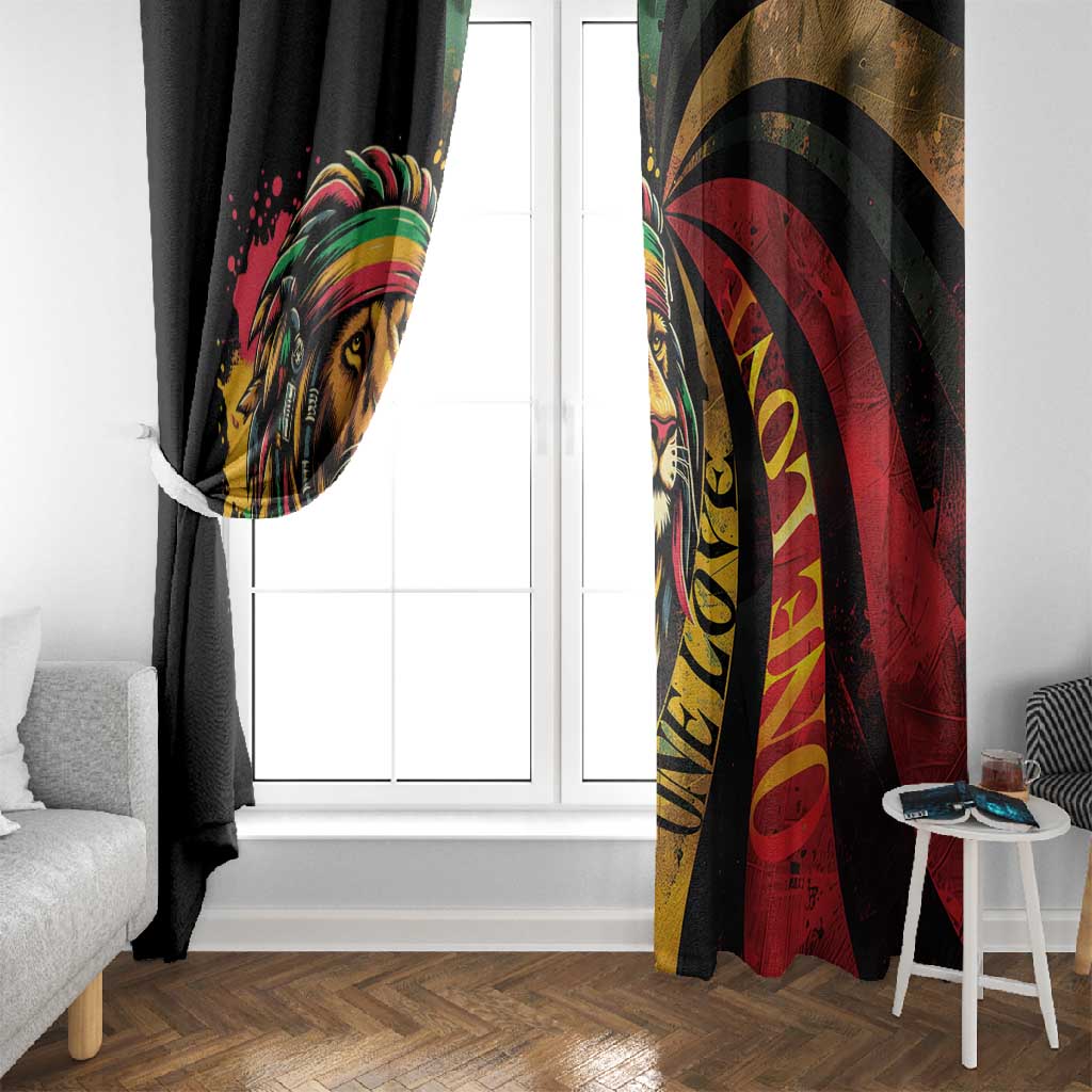 Black Jamaican Window Curtain Rastafarian Lion One Love