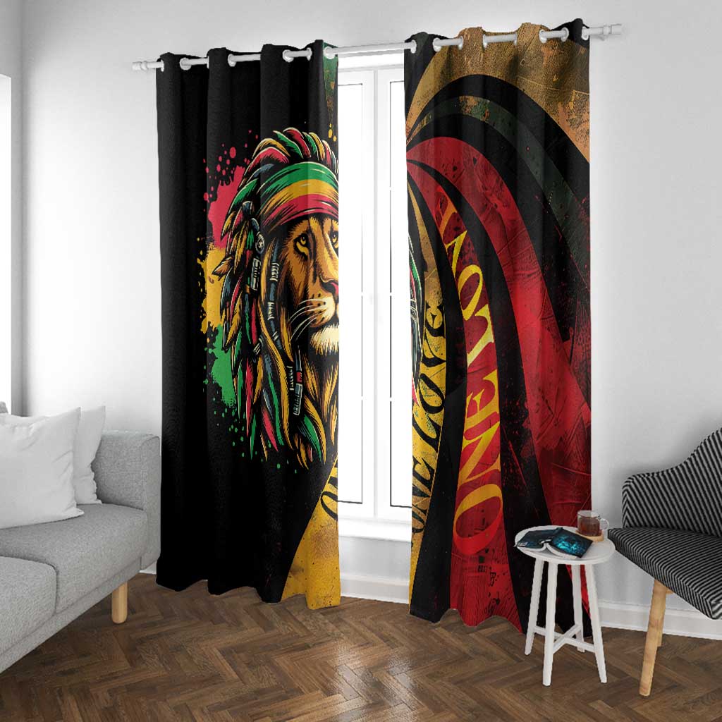 Black Jamaican Window Curtain Rastafarian Lion One Love