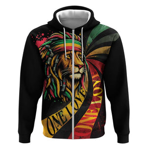 Black Jamaican Zip Hoodie Rastafarian Lion One Love LT9