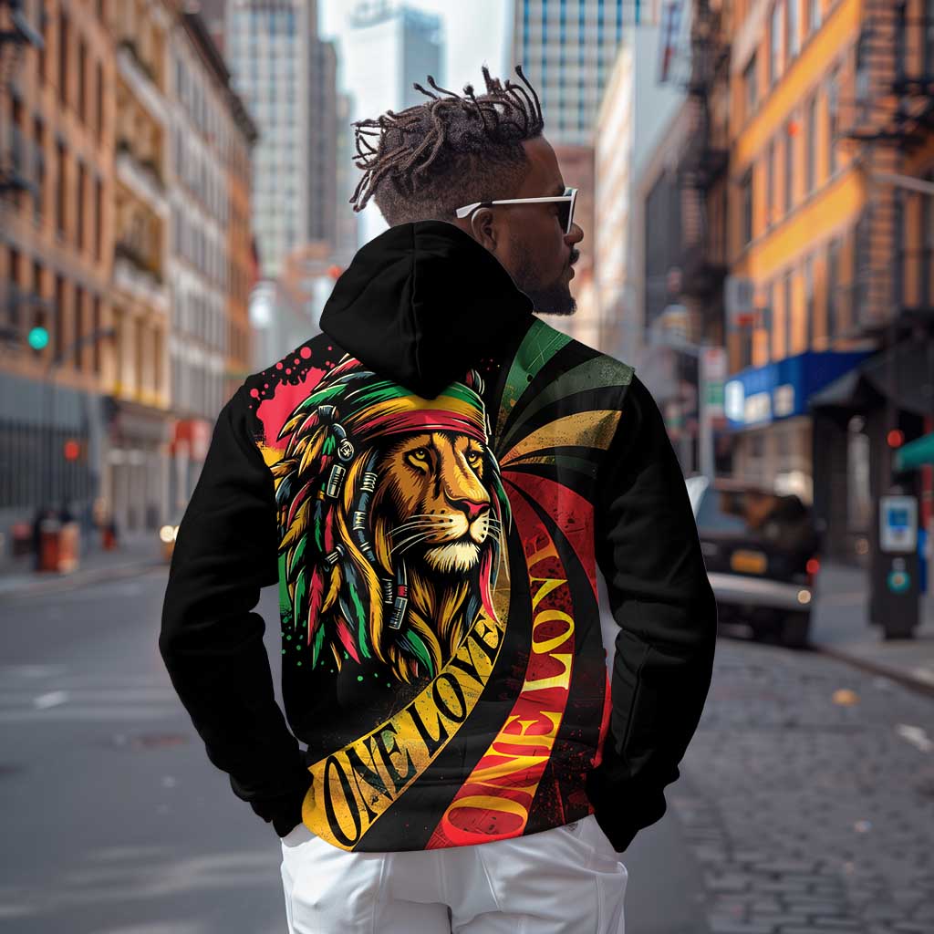 Black Jamaican Zip Hoodie Rastafarian Lion One Love LT9