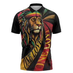 Black Jamaican Zipper Polo Shirt Rastafarian Lion One Love