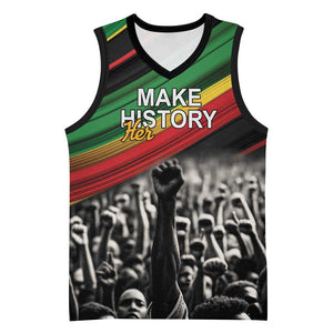 African-American History Month Basketball Jersey Black Power Hand Make His-Herstories - African Pride
