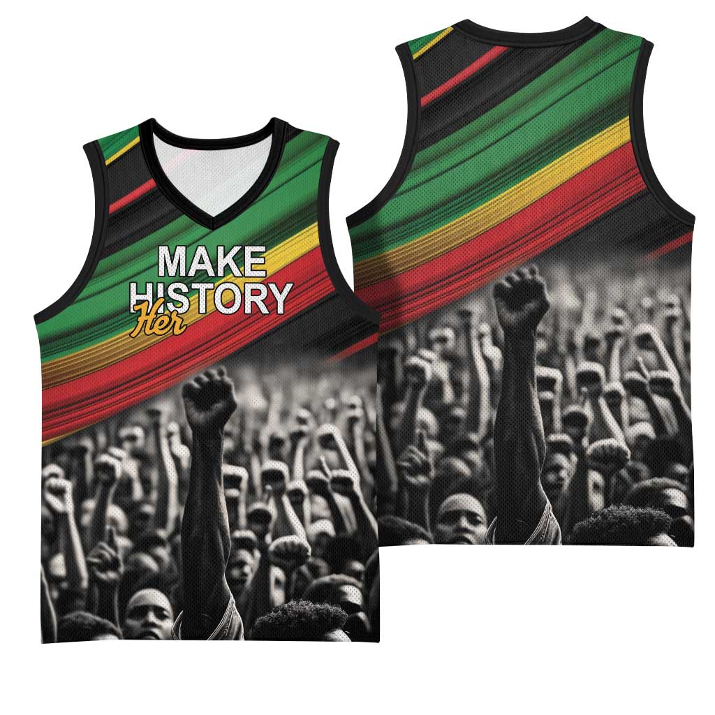 African-American History Month Basketball Jersey Black Power Hand Make His-Herstories - African Pride