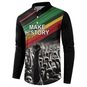 African-American History Month Button Sweatshirt Black Power Hand Make His-Herstories