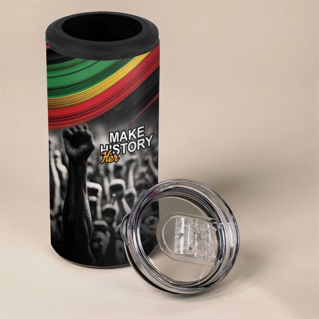 African-American History Month 4 in 1 Can Cooler Tumbler Black Power Hand Make His-Herstories