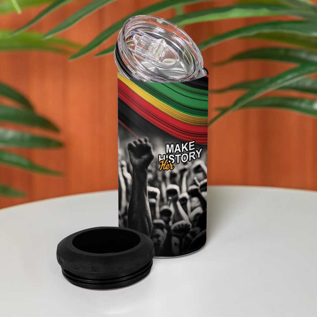 African-American History Month 4 in 1 Can Cooler Tumbler Black Power Hand Make His-Herstories