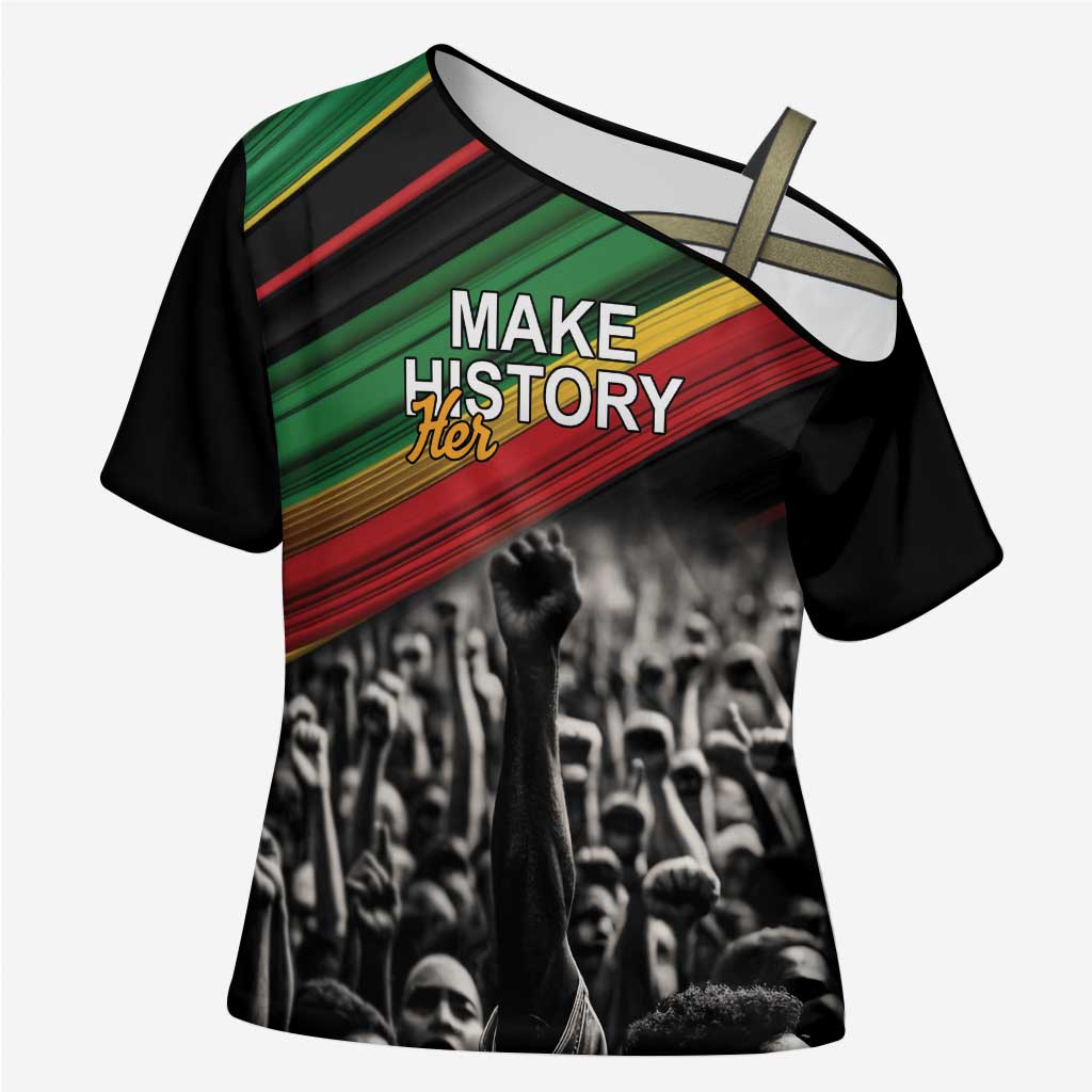 African-American History Month Cross Shoulder Shirt Black Power Hand Make His-Herstories