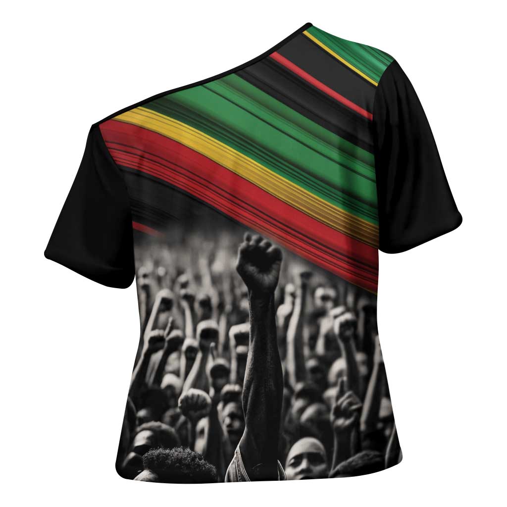 African-American History Month Cross Shoulder Shirt Black Power Hand Make His-Herstories