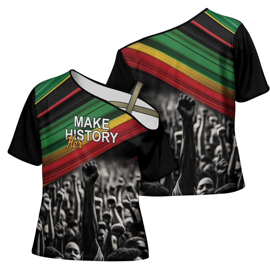 African-American History Month Cross Shoulder Shirt Black Power Hand Make His-Herstories