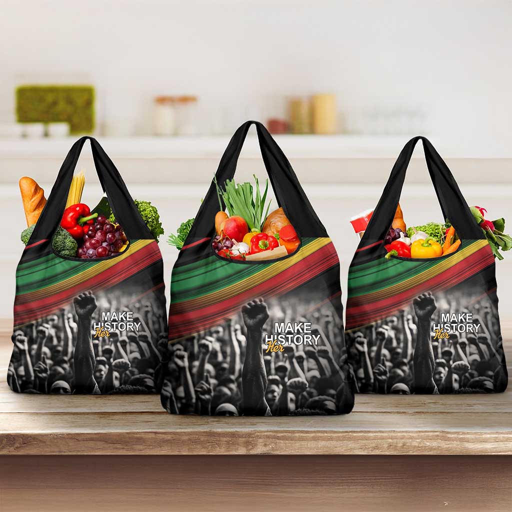 African-American History Month Grocery Bag Black Power Hand Make His-Herstories