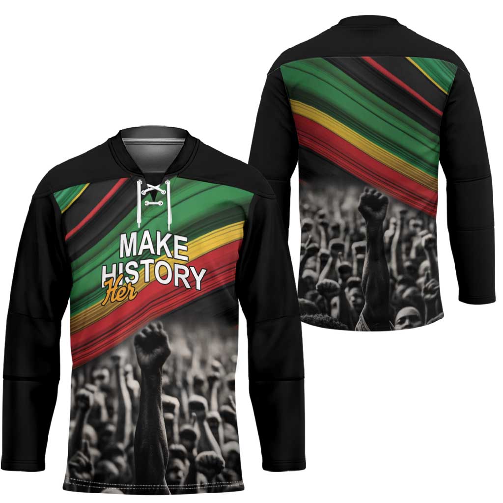 African-American History Month Hockey Jersey Black Power Hand Make His-Herstories