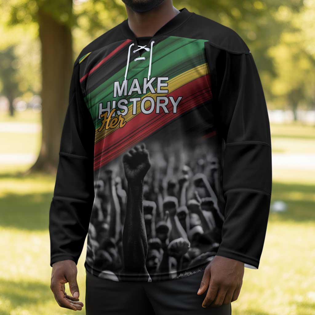 African-American History Month Hockey Jersey Black Power Hand Make His-Herstories