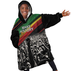 African-American History Month Kid Wearable Blanket Hoodie Black Power Hand Make His-Herstories