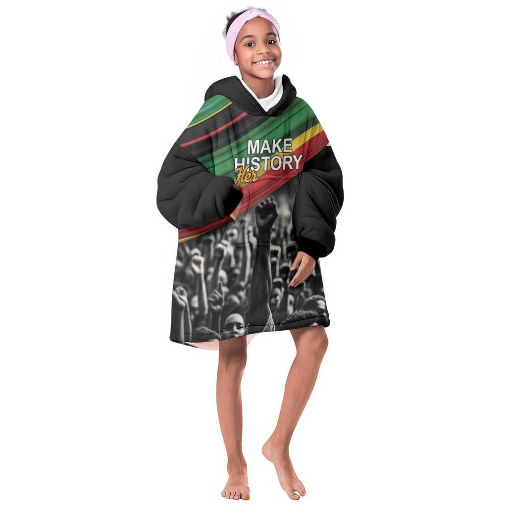 African-American History Month Kid Wearable Blanket Hoodie Black Power Hand Make His-Herstories