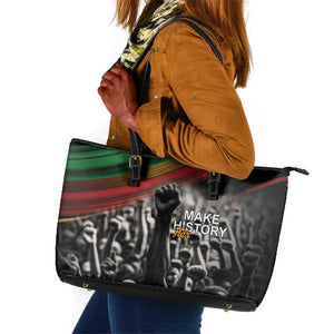 African-American History Month Leather Tote Bag Black Power Hand Make His-Herstories