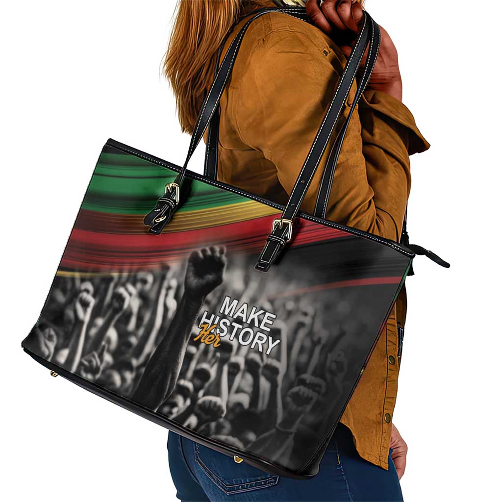 African-American History Month Leather Tote Bag Black Power Hand Make His-Herstories