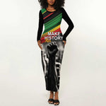 African-American History Month Long Sleeve Bodycon Dress Black Power Hand Make His-Herstories LT9
