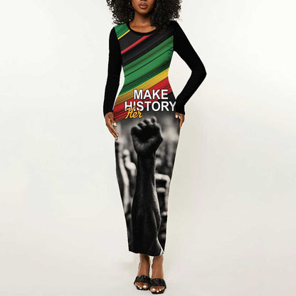 African-American History Month Long Sleeve Bodycon Dress Black Power Hand Make His-Herstories LT9