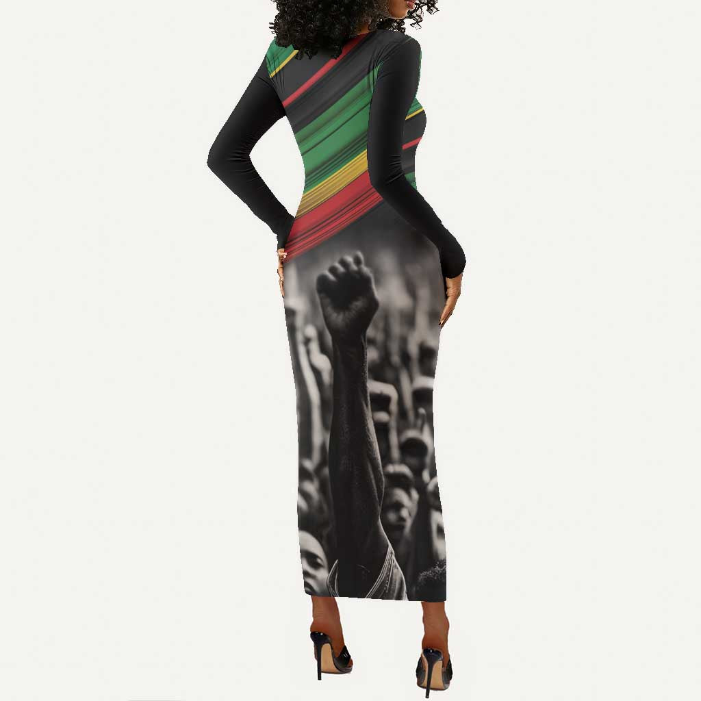 African-American History Month Long Sleeve Bodycon Dress Black Power Hand Make His-Herstories LT9