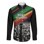 African-American History Month Long Sleeve Button Shirt Black Power Hand Make His-Herstories