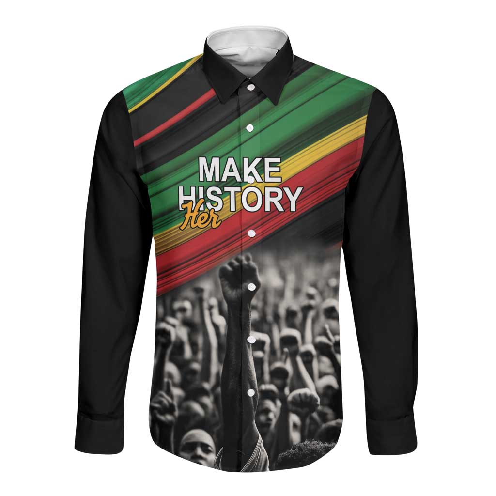 African-American History Month Long Sleeve Button Shirt Black Power Hand Make His-Herstories