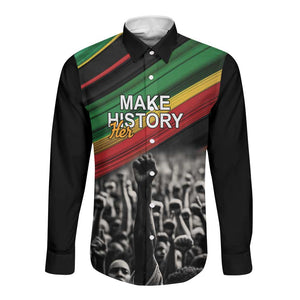 African-American History Month Long Sleeve Button Shirt Black Power Hand Make His-Herstories