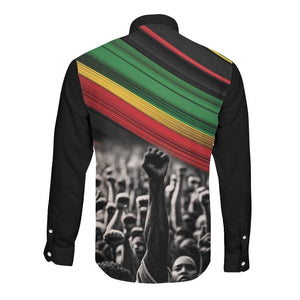 African-American History Month Long Sleeve Button Shirt Black Power Hand Make His-Herstories