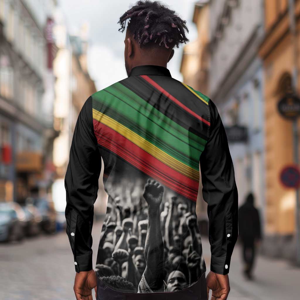 African-American History Month Long Sleeve Button Shirt Black Power Hand Make His-Herstories