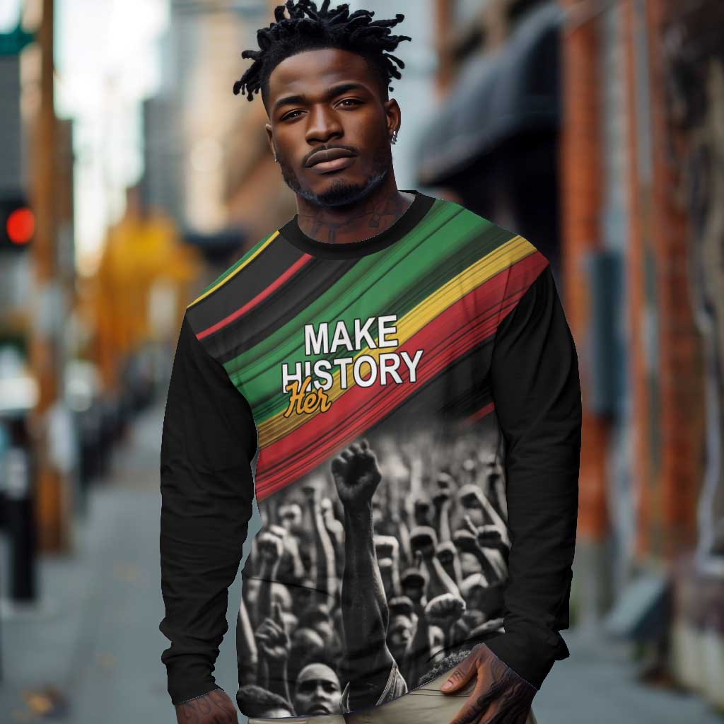 African-American History Month Long Sleeve Shirt Black Power Hand Make His-Herstories