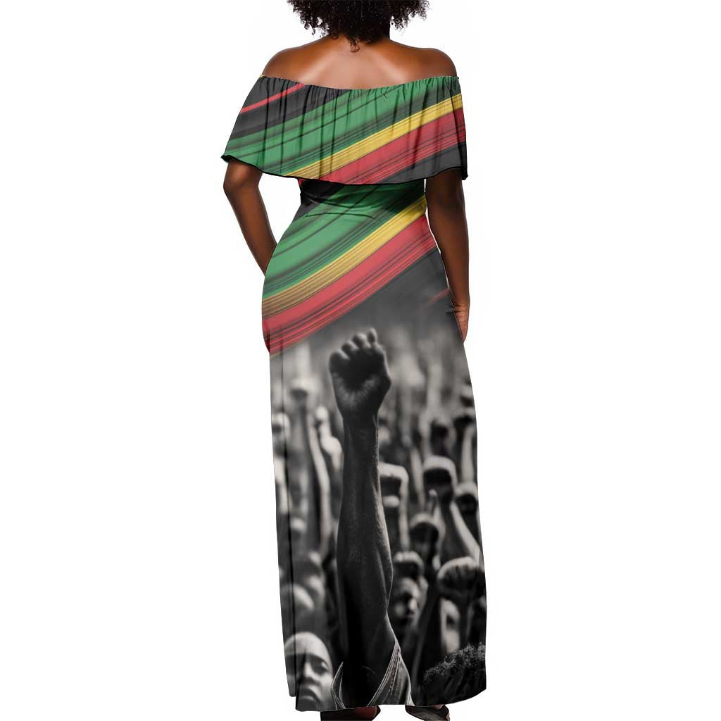 African-American History Month Off Shoulder Maxi Dress Black Power Hand Make His-Herstories