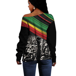 African-American History Month Off Shoulder Sweater Black Power Hand Make His-Herstories