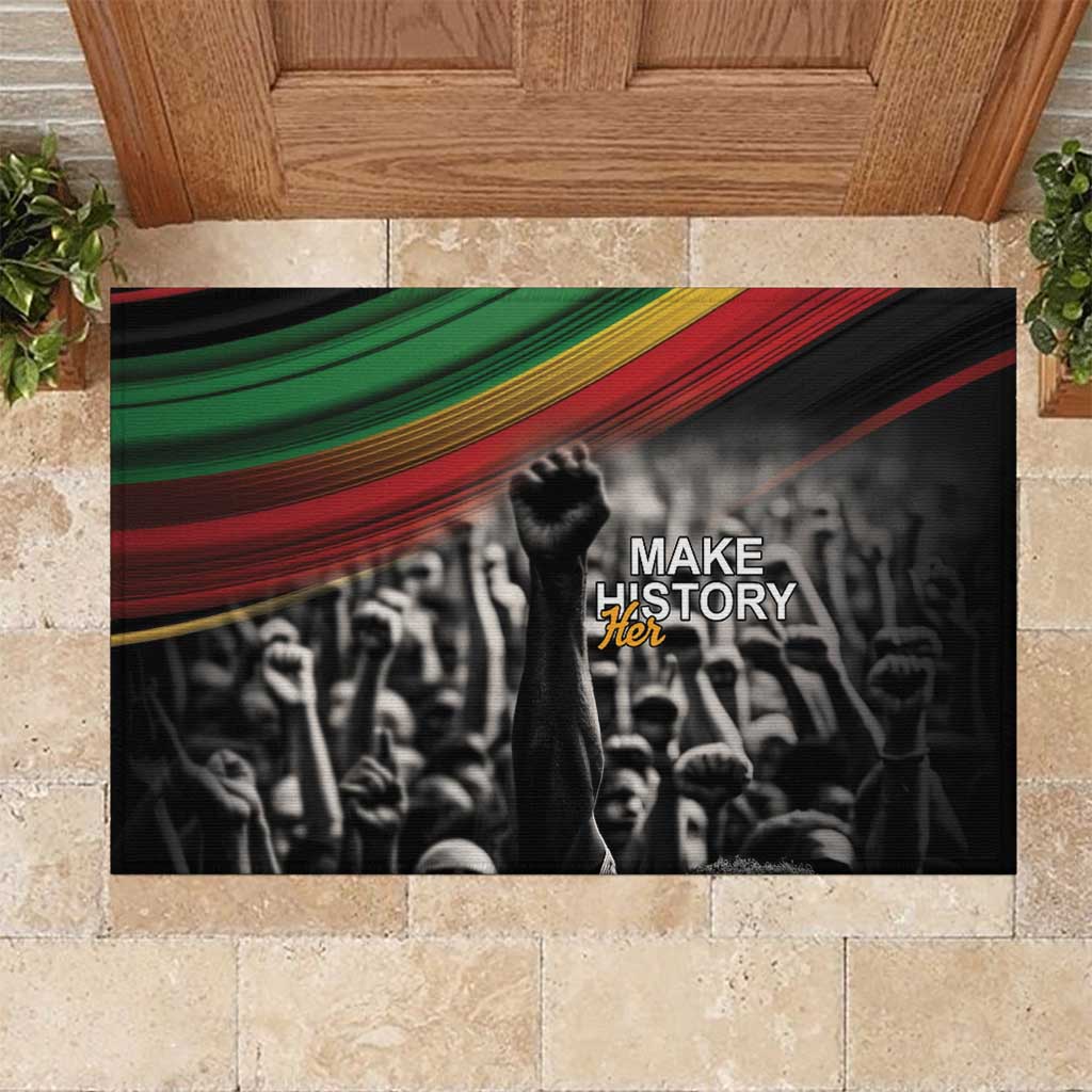 African-American History Month Rubber Doormat Black Power Hand Make His-Herstories