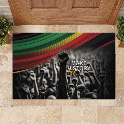 African-American History Month Rubber Doormat Black Power Hand Make His-Herstories